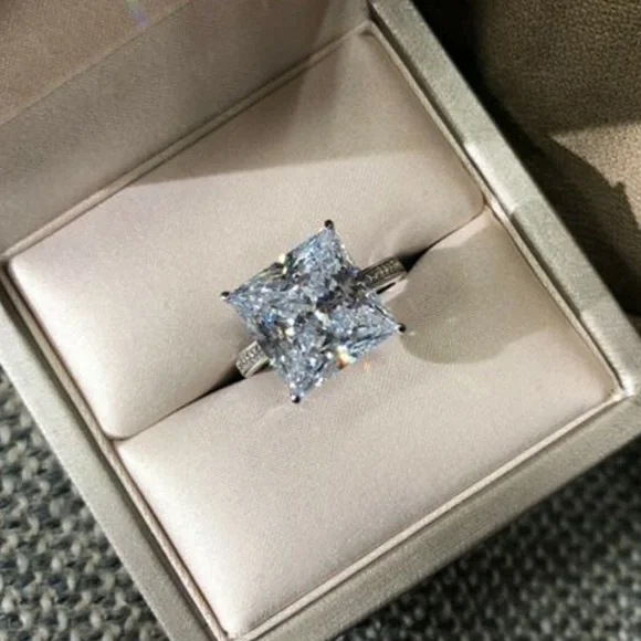 New 925 Silver Princess Cut Square Diamond Ring - Picture 6 of 6